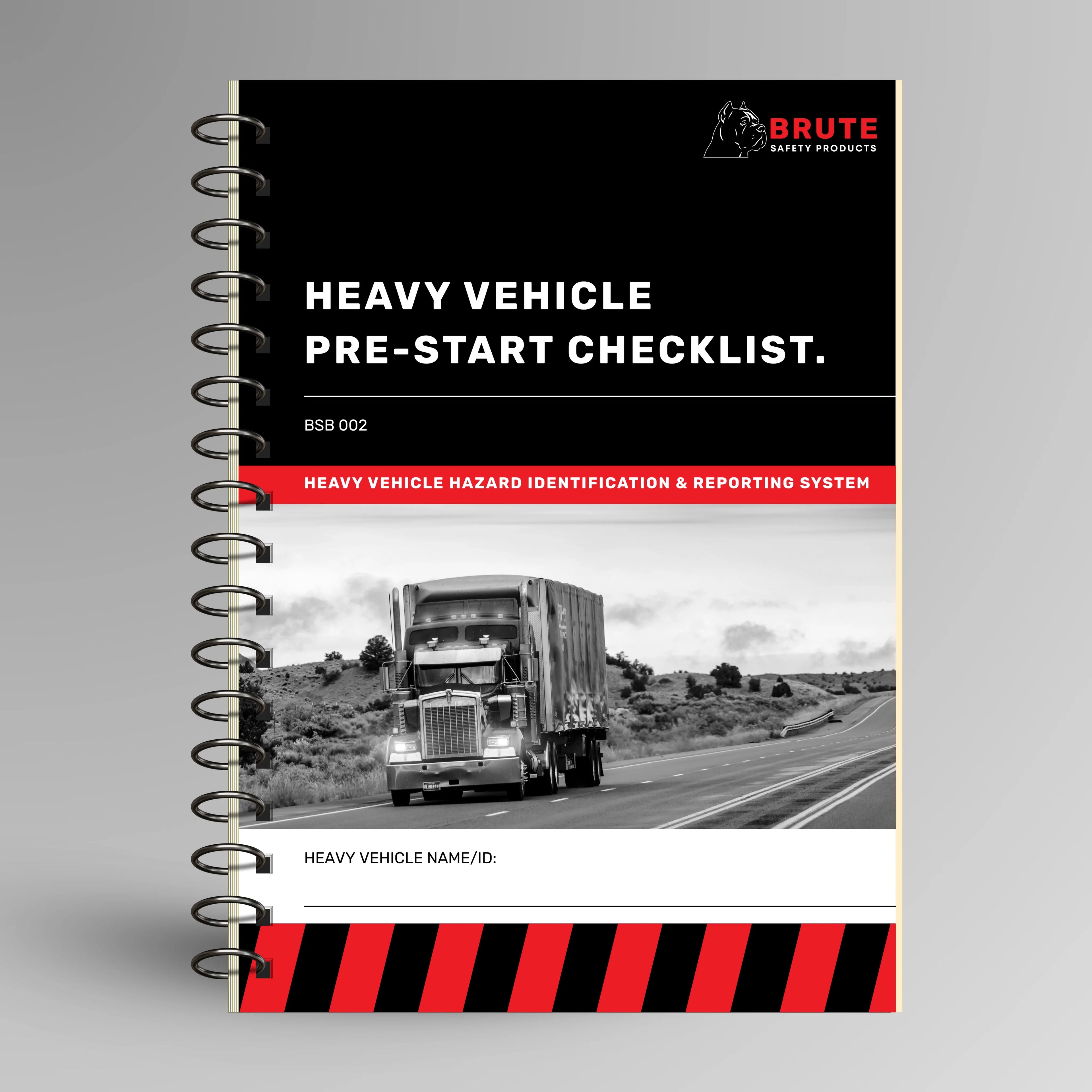 Heavy vehicle pre-start checklist book with truck on cover