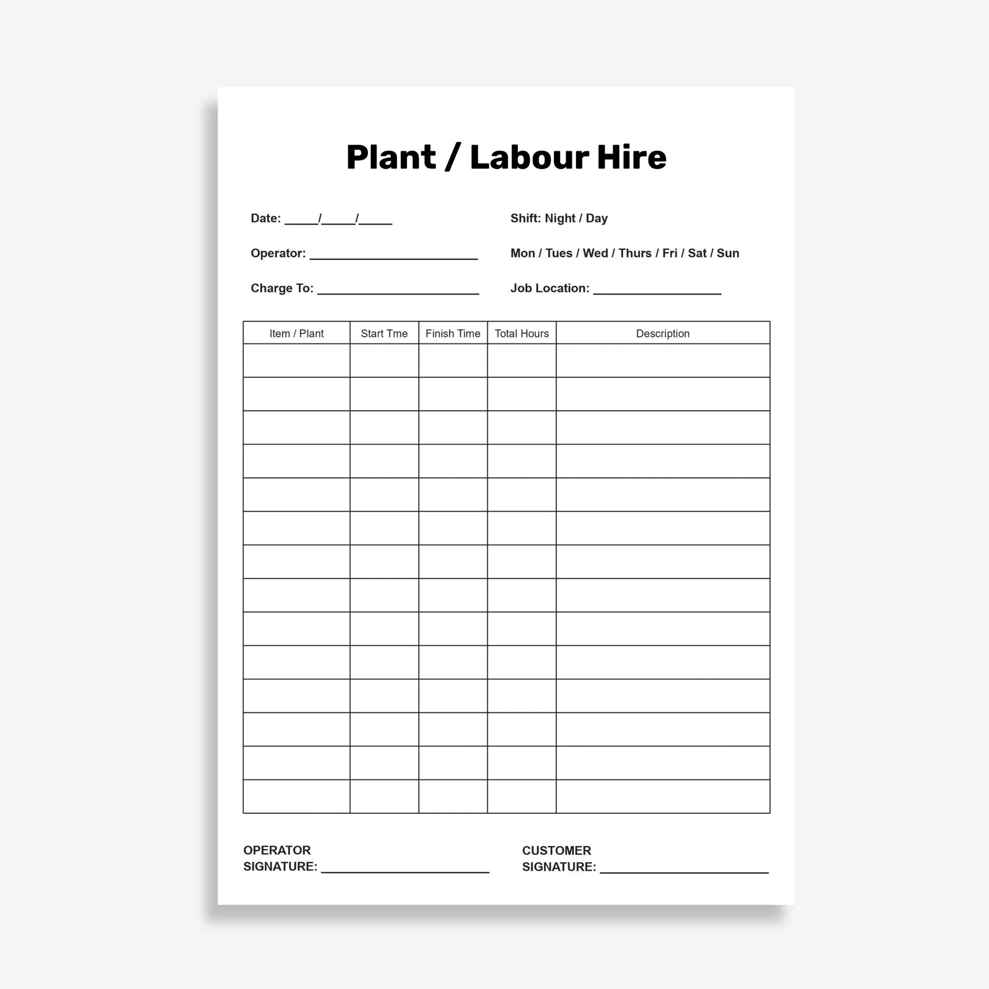 Plant & Labour Hire Book