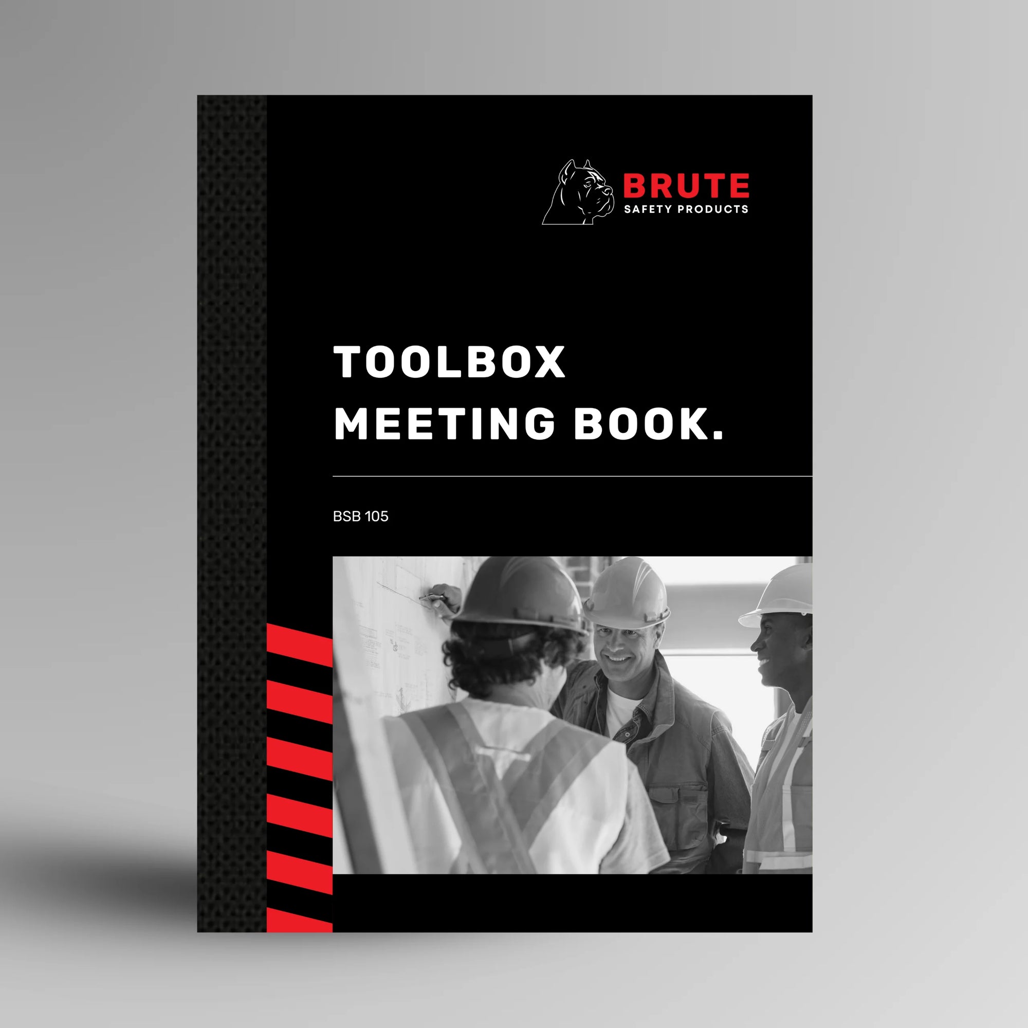 Book titled 'Toolbox Meeting Book' by Brute Safety Products with a black cover and red accents.