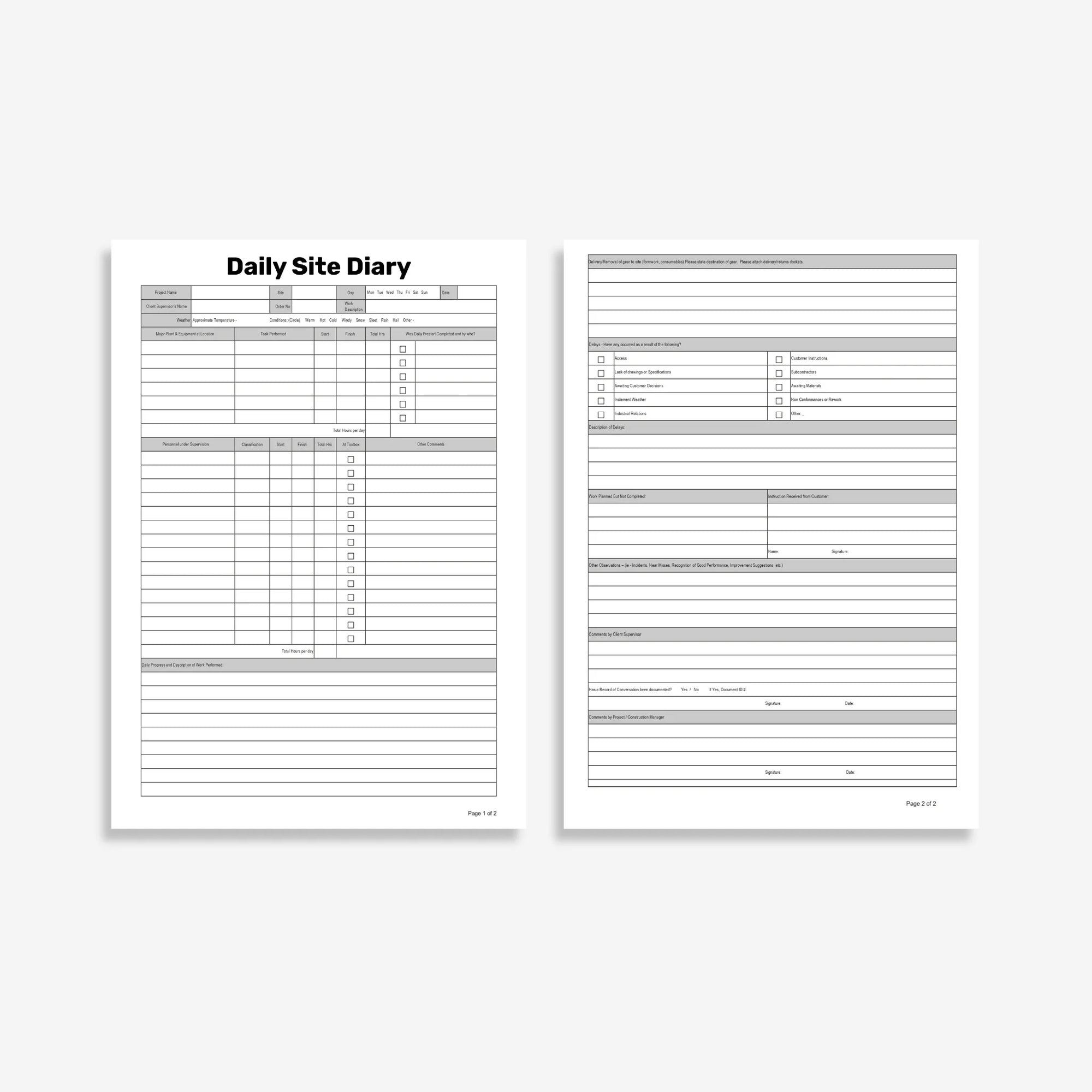 Daily Site Diary