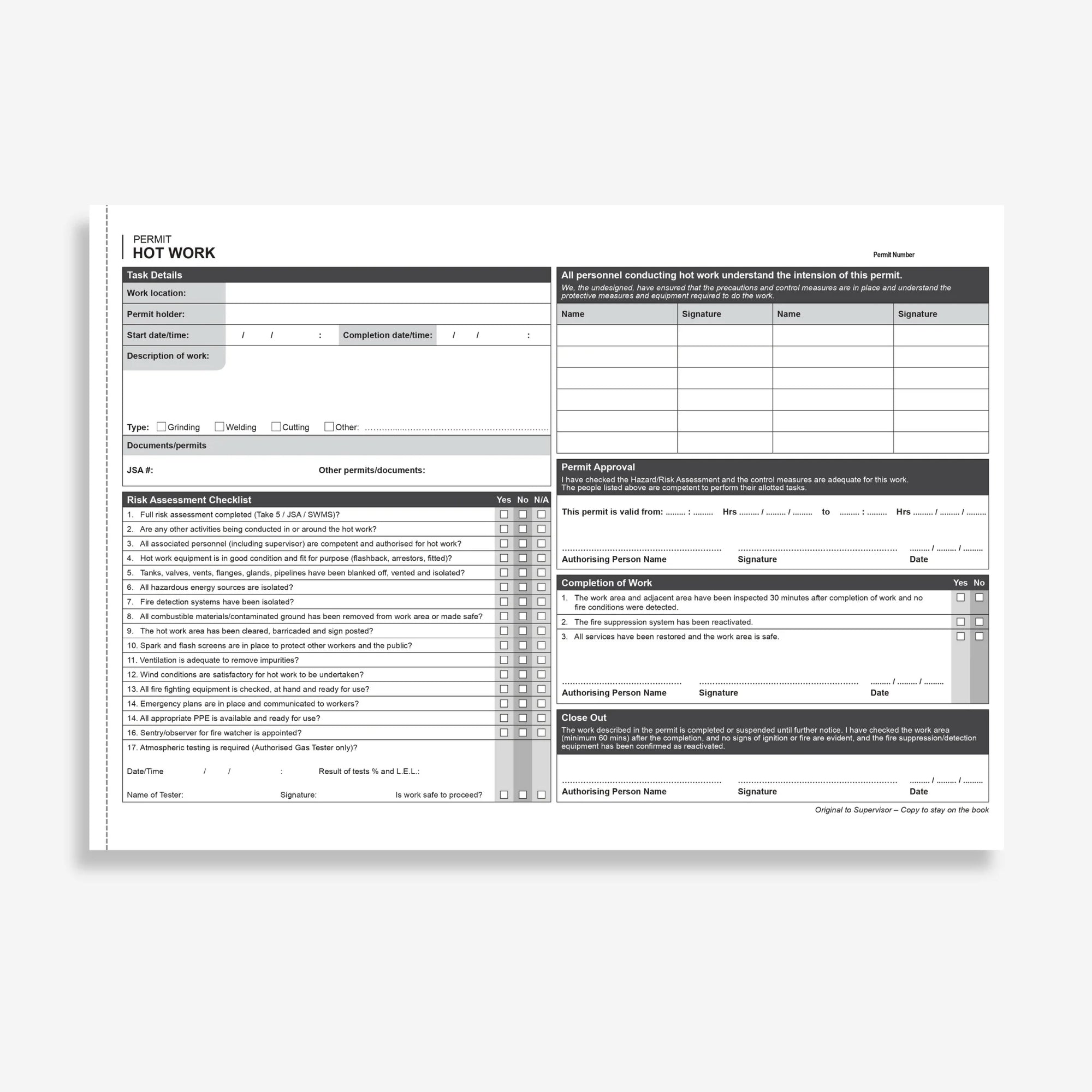 Hot Works Permit Book