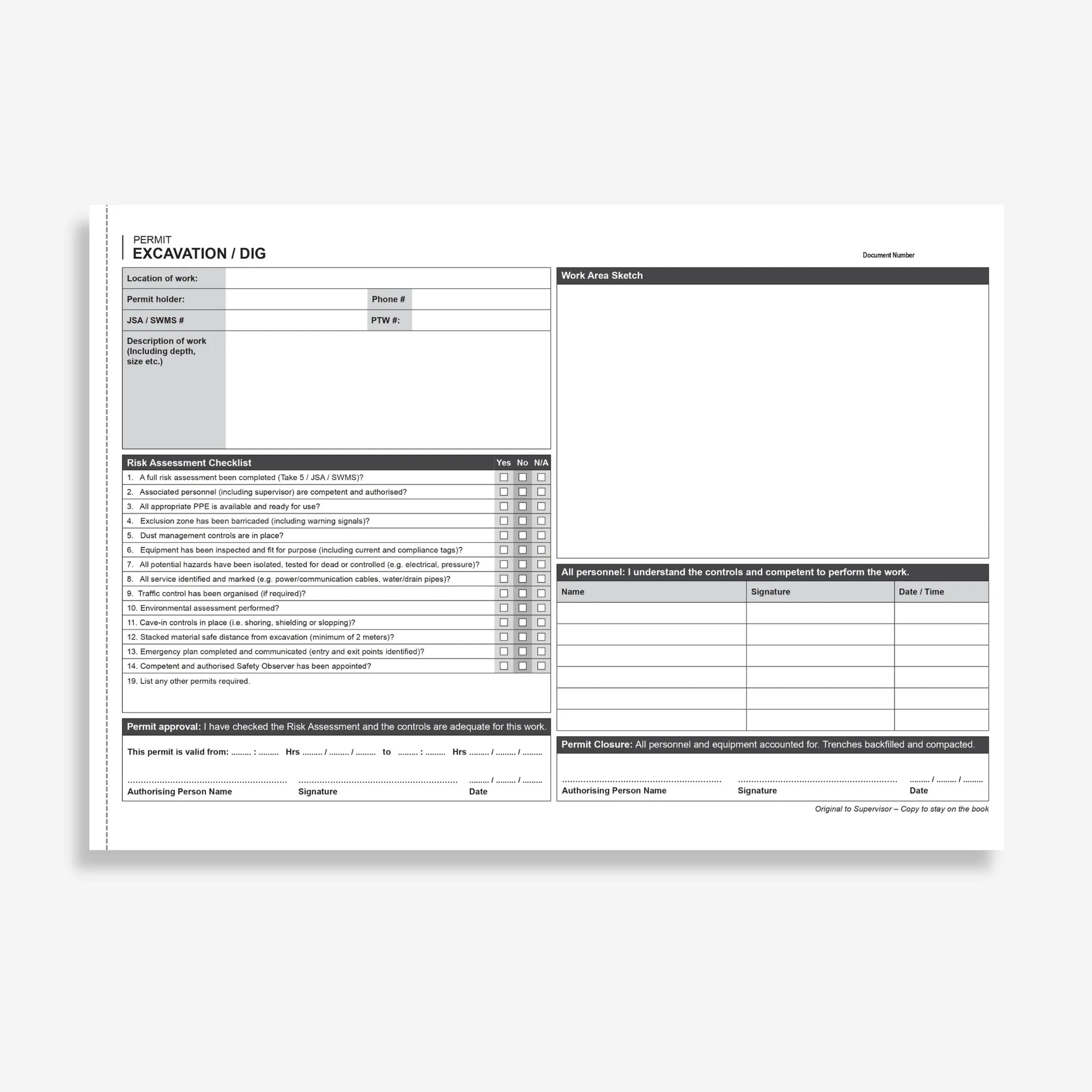 Excavation Permit Book