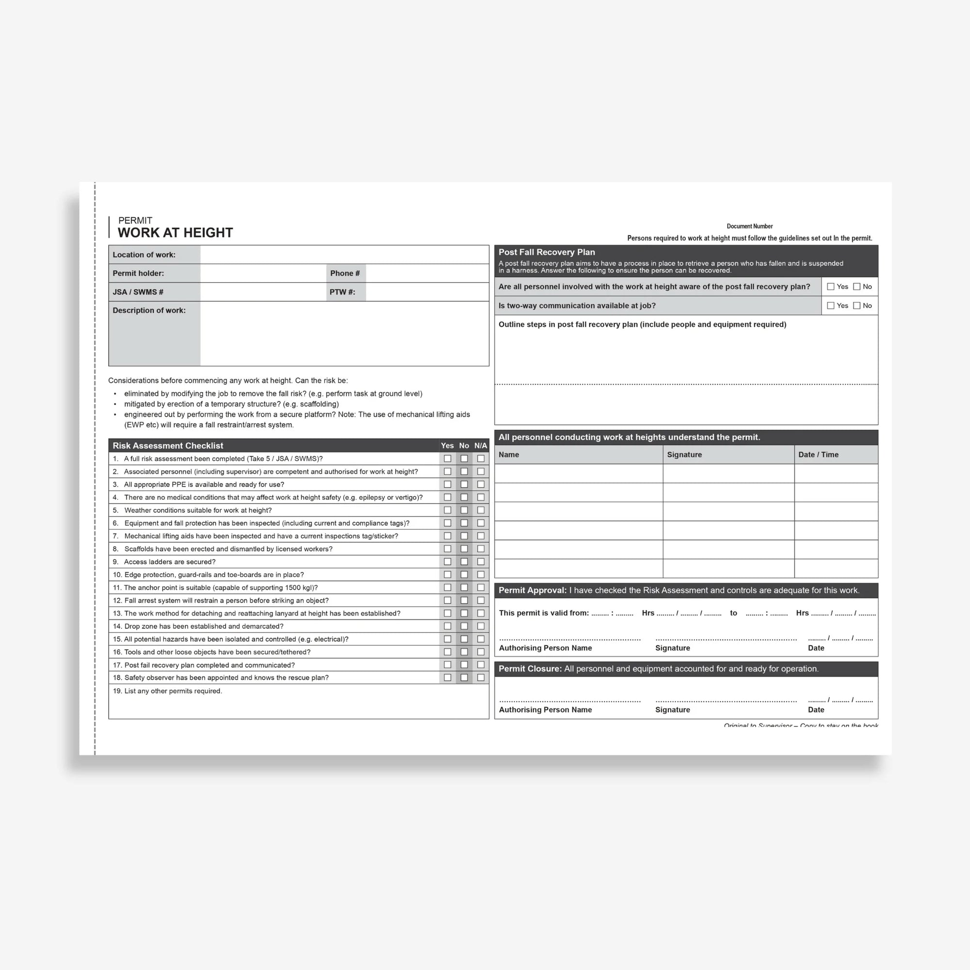 Working at Heights Permit Book