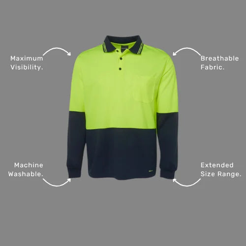 Hi Vis Long Sleeve Polo No Tape Lime Navy