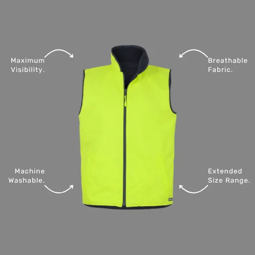 Benefits callout image highlighting BSC 101 reversible vest features including 20,000mm waterproof rating, sealed seams, and compatibility with matching jacket system