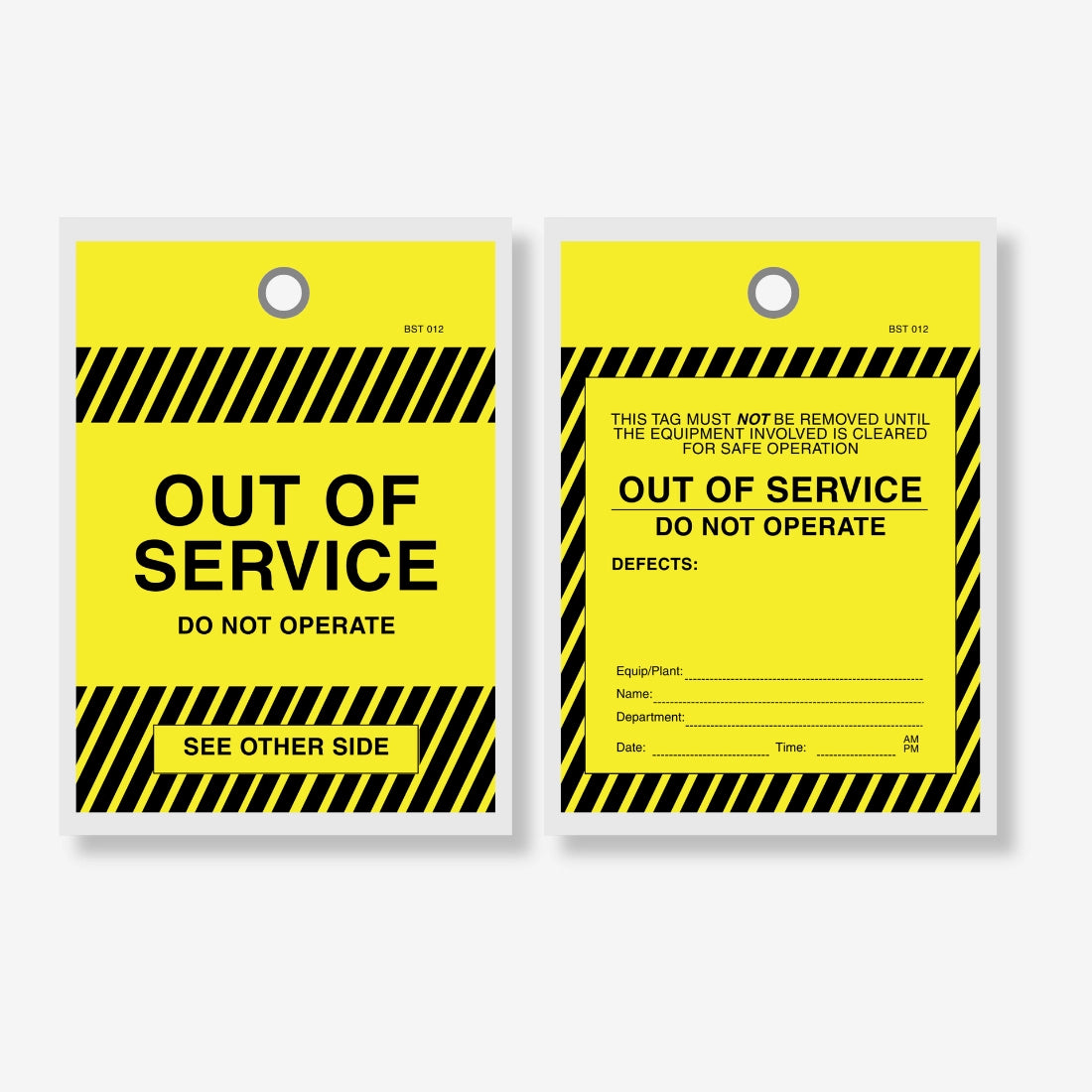 Tamper Proof Out of Service Tag