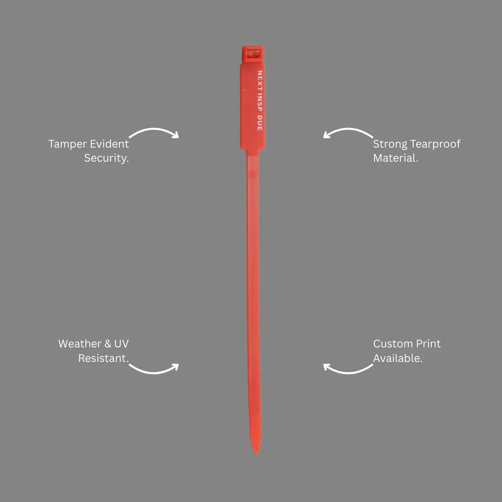 Benefits callout showing BST 201 red rigging tag compliance tracking features for quarterly inspections