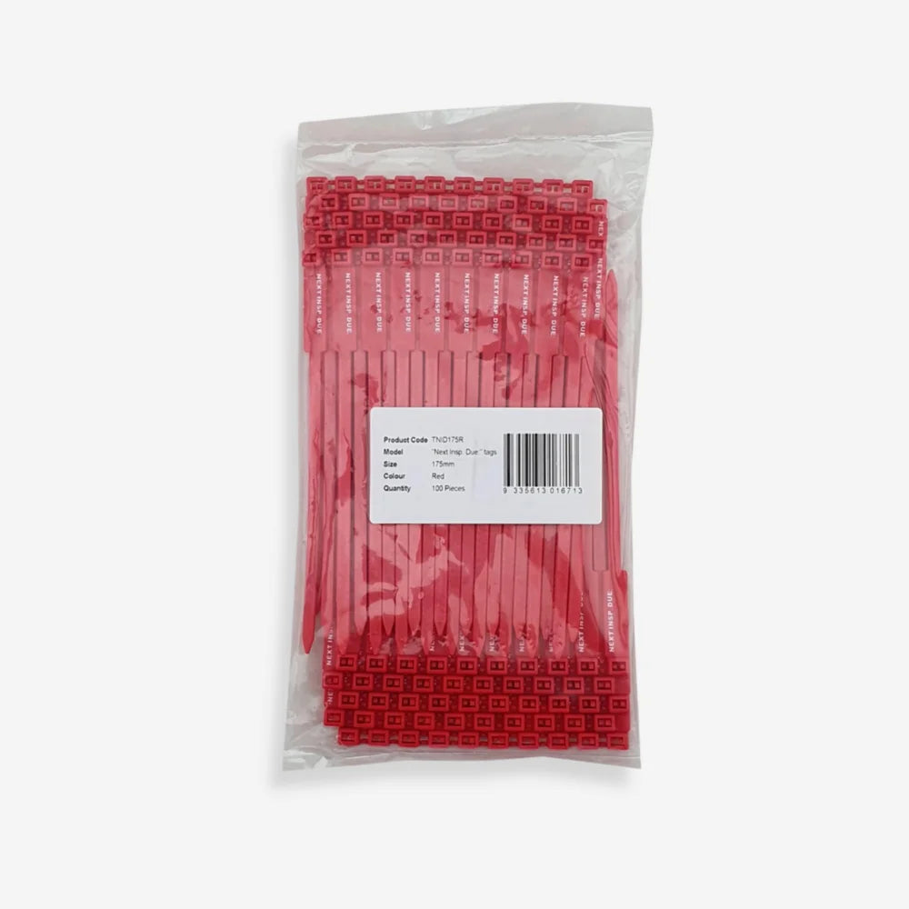 BST 201 red rigging inspection tag laid flat displaying full tag dimensions and writable surface detail