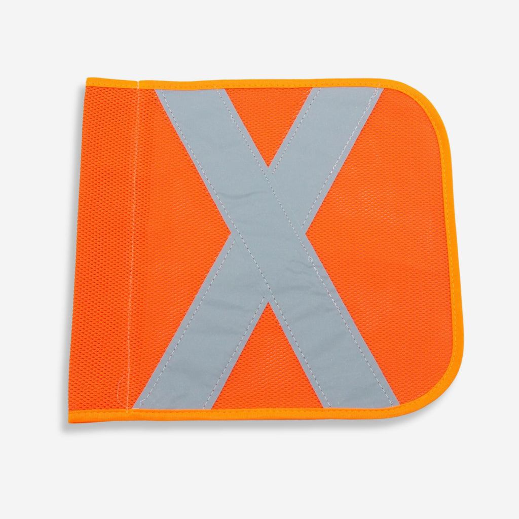BVS 008S jointed mineflag whips with spring base shown as a bundled pack with orange tip wrapping, suitable for mine site vehicle identification and collision avoidance applications.