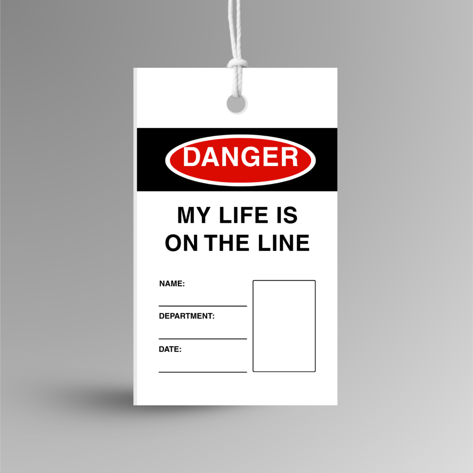 Danger sign with text 'My life is on the line' on a gray background