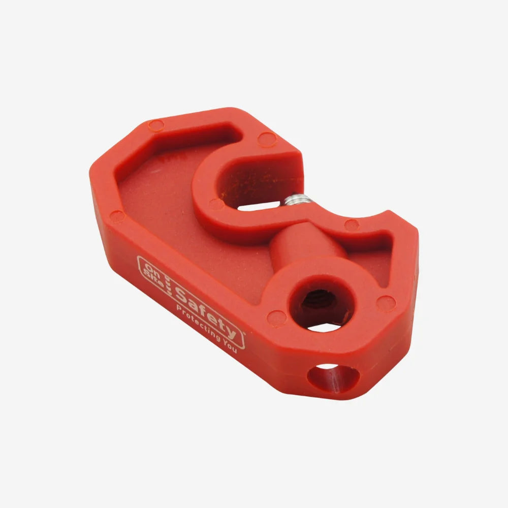 Circuit breaker lockout BLT 008 displayed flat showing 44 x 7.9mm fit and padlock hole for lock out tag out procedures