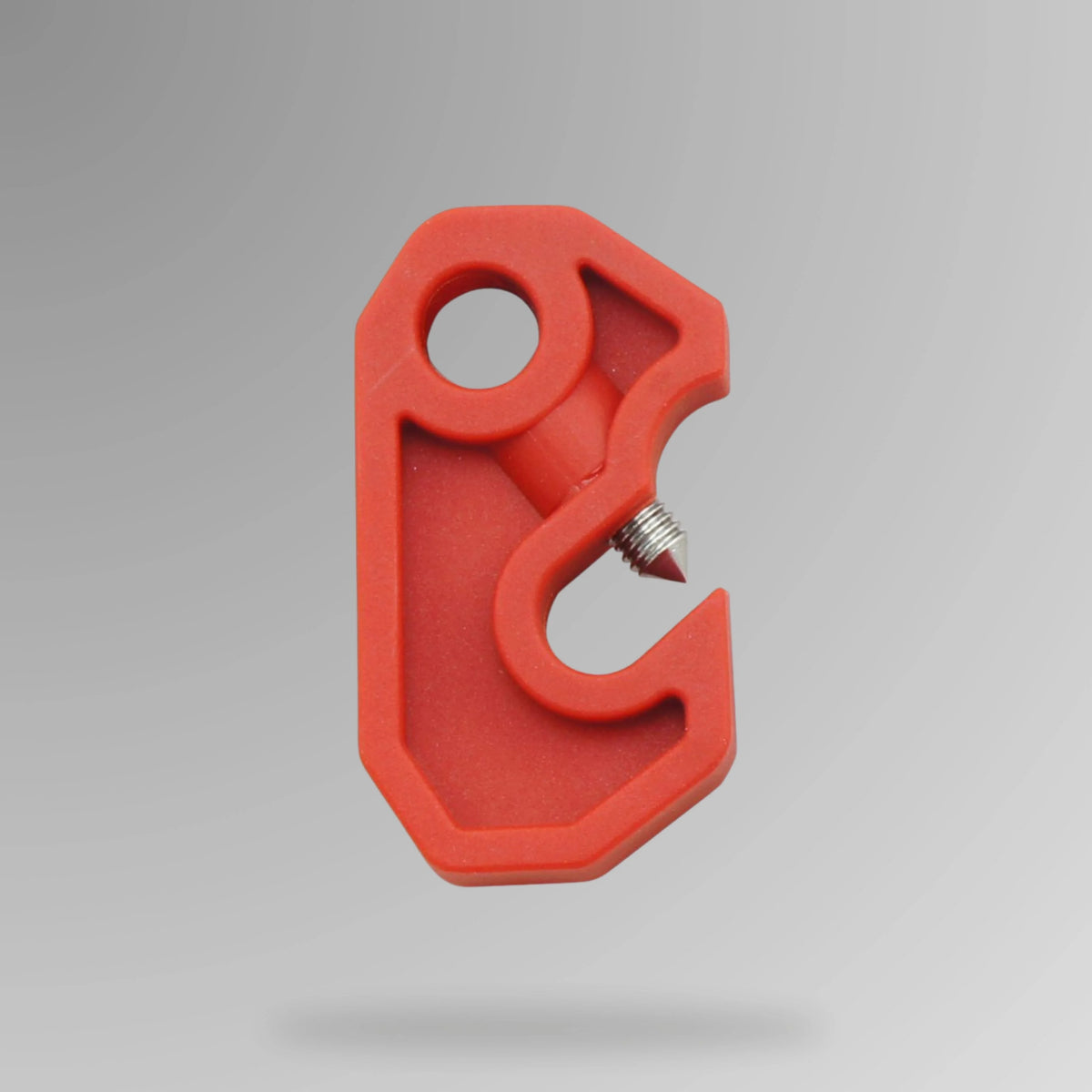 Red circuit breaker lockout BLT 008 shown upright for 44mm single pole LOTO applications on electrical panels