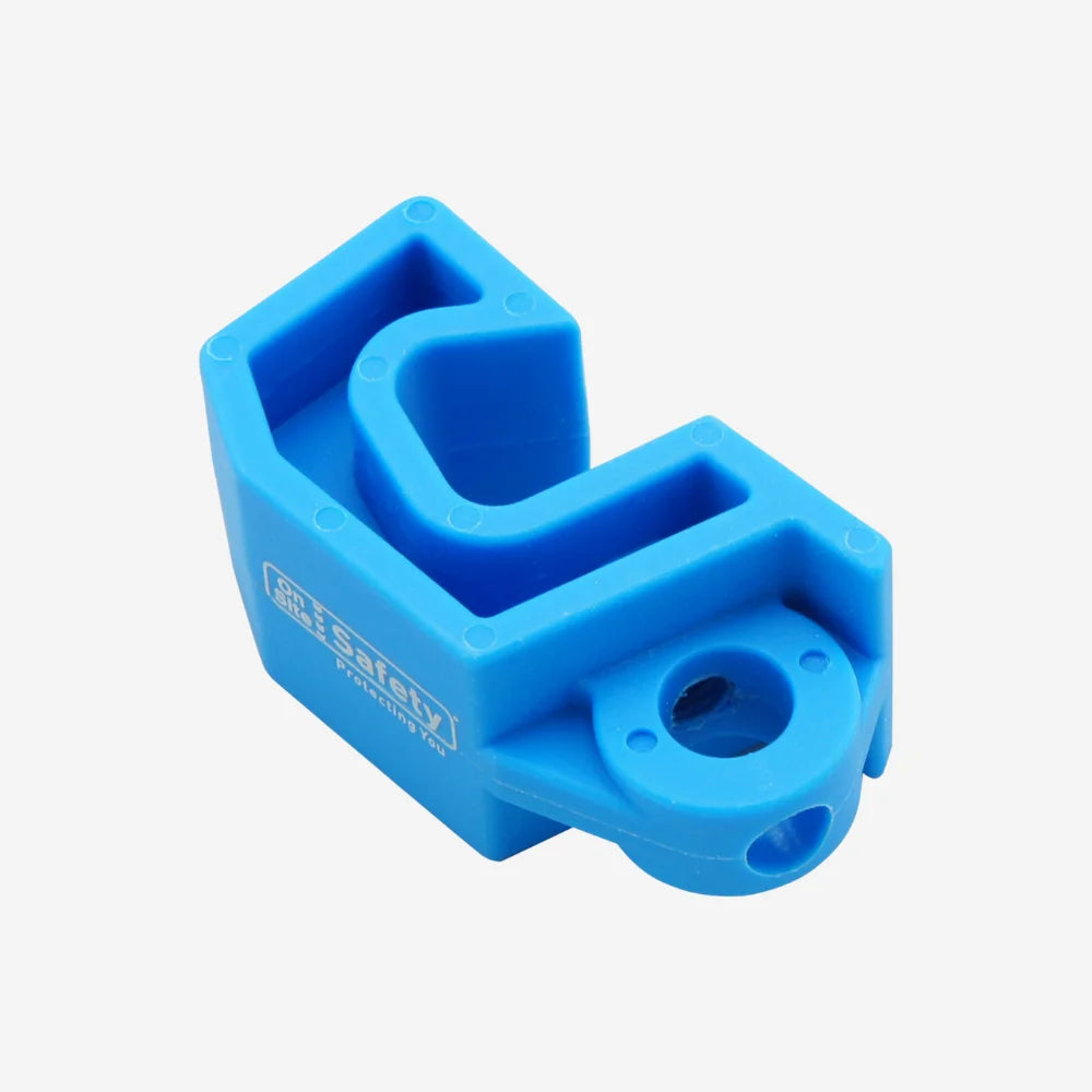 Circuit breaker lockout BLT 011 displayed flat showing 49 x 10.3mm dimensions and padlock hole for lock out tag out compliance