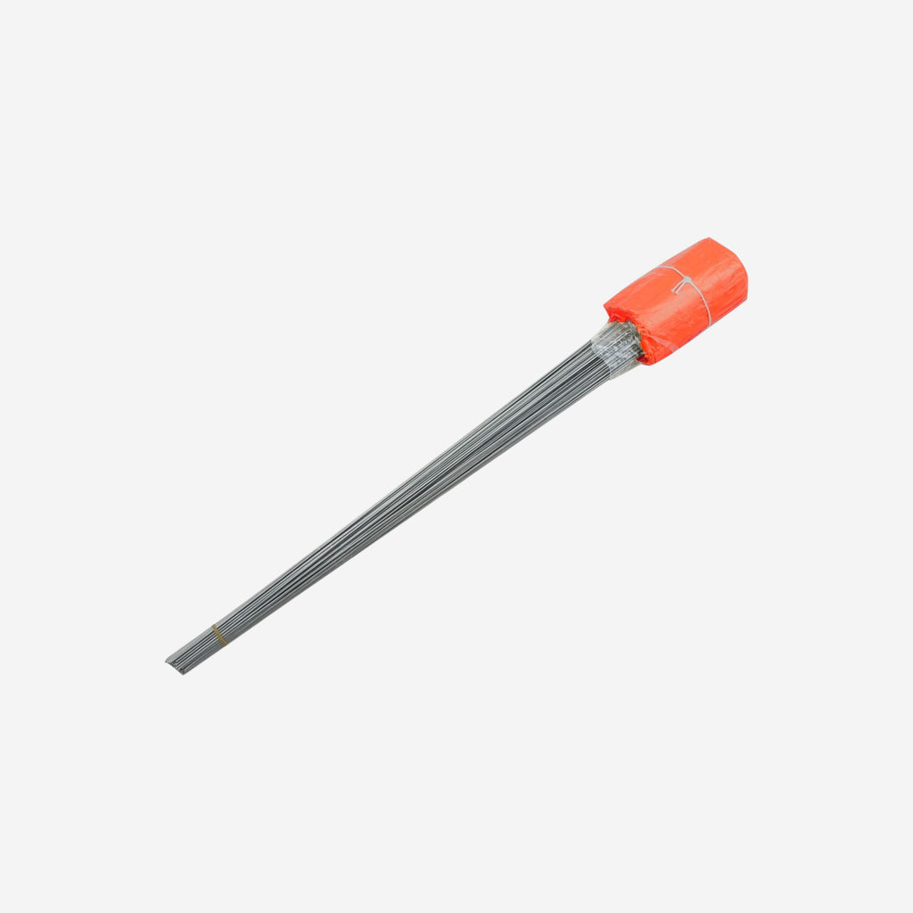  BMT 023 neon orange wire stake marking flags shown as a bundled pack, suitable for surveying, utility marking and ground delineation on construction and civil worksites.