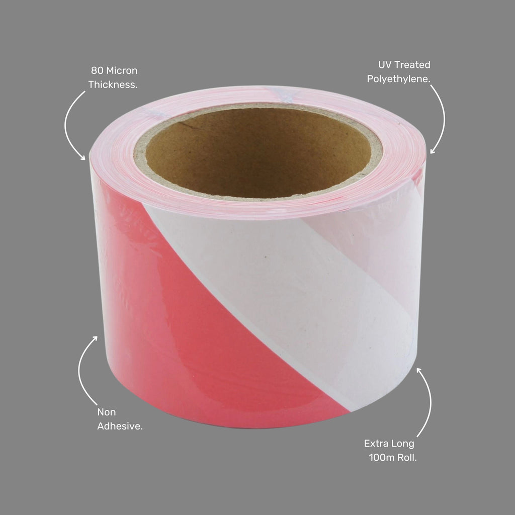 Benefits callout highlighting UV weather resistance, non adhesive deployment, individual sealing with barcode, and clear visibility striping pattern