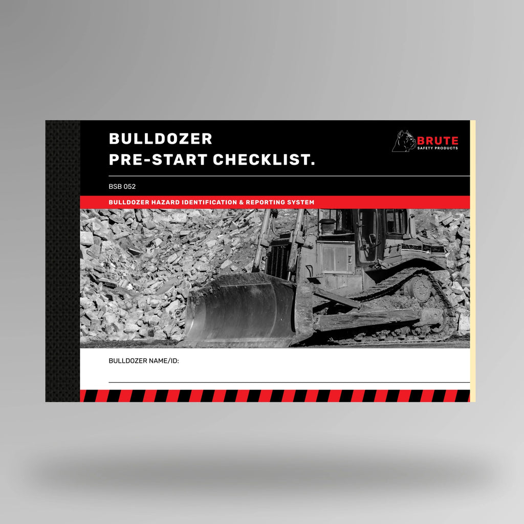 Upright view of BSB 052 Dozer Pre Start Checklist book showing product cover with title and taped spine edge.