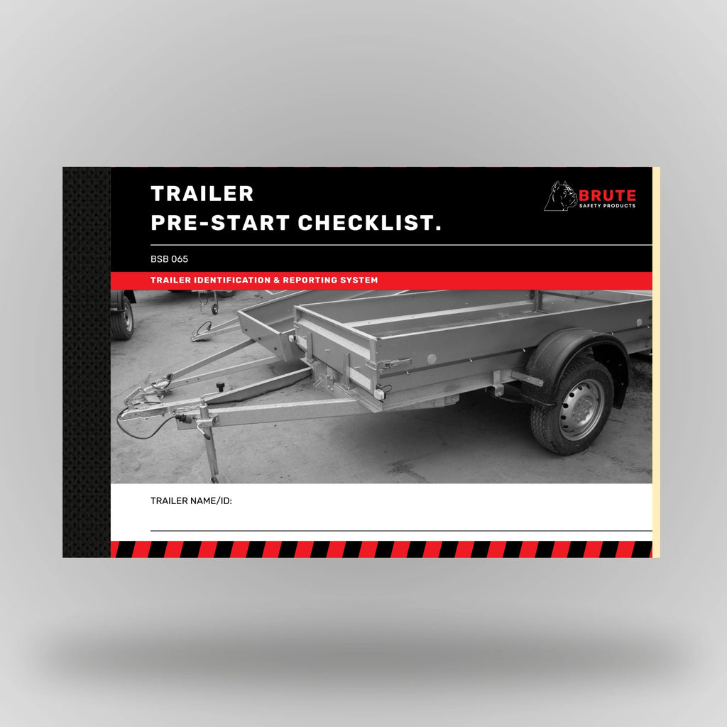 Upright view of BSB 065 Trailer Pre Start Checklist book showing product title on cover with taped spine.