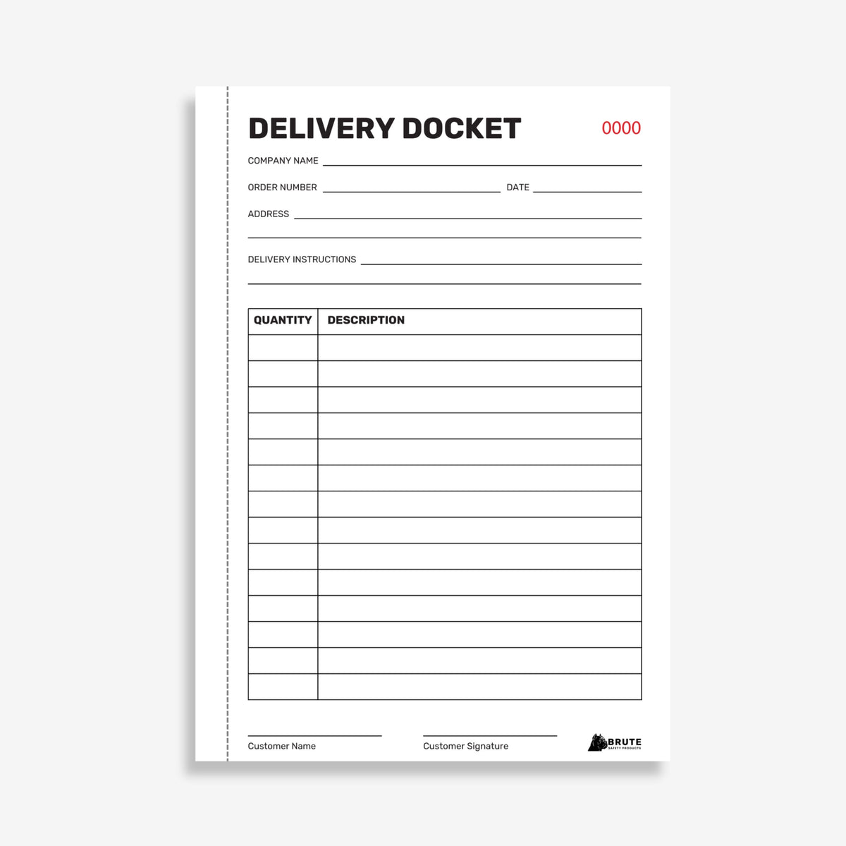 BSB 101 Delivery Docket Book opened flat showing duplicate sets with delivery tracking fields, stapled and taped on left at 210 x 148 mm size