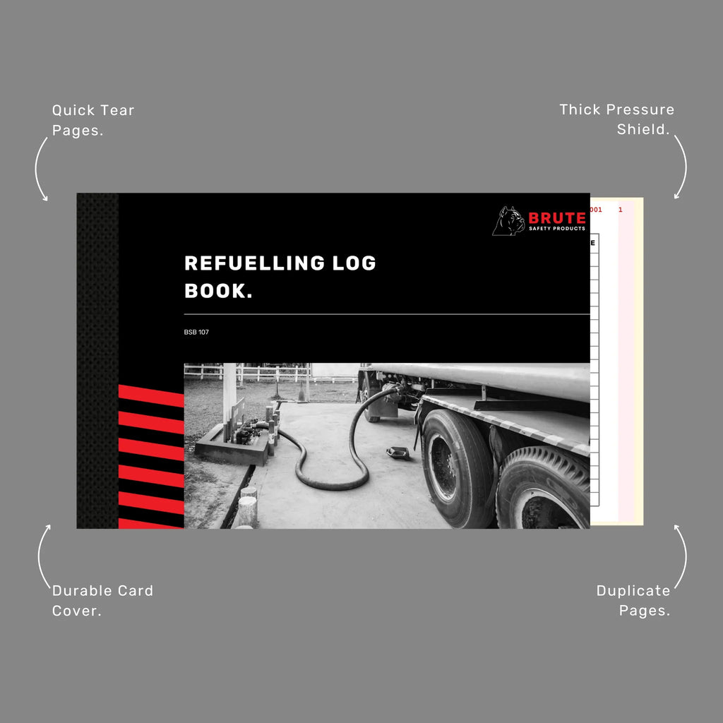 Refuelling Log Book benefits callout highlighting 50 duplicate sets, writing shield and fuel control documentation features