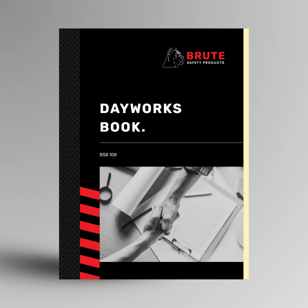 BSB 108 Dayworks Book shown upright in red with Brute Safety Products branding on A4 portrait cover