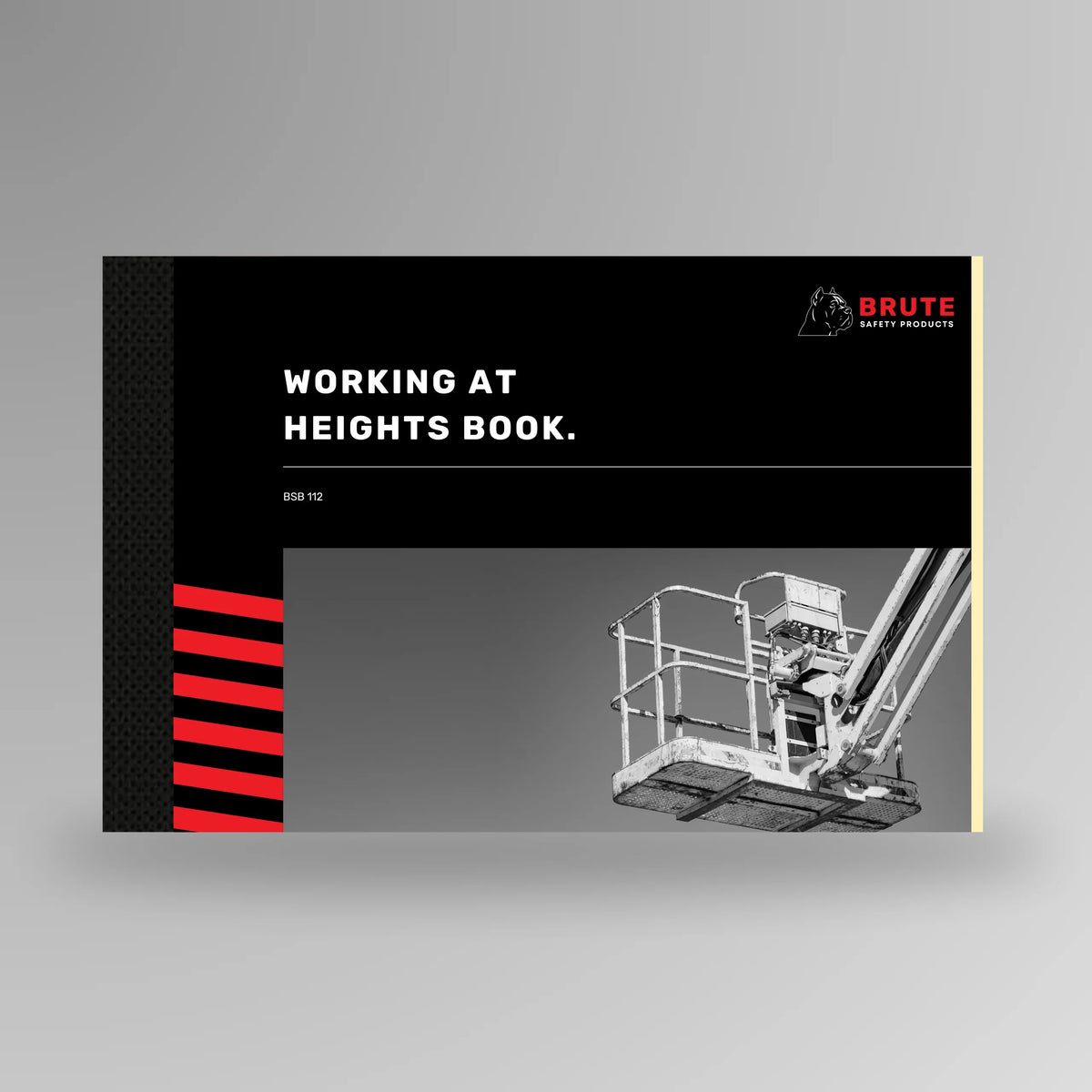 BSB 112 Working at Heights Permit Book shown upright in red with Brute Safety Products branding on A4 landscape cover