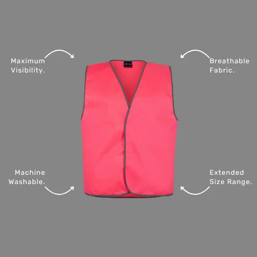Benefits callout image featuring BSC 111 safety vest features including easy access closure, durable tricot construction, and day visibility compliance
