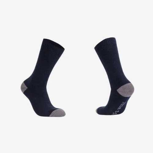 Layflat display of BSC 303 mens cotton work socks featuring navy fabric with fully terry padded design for all day comfort