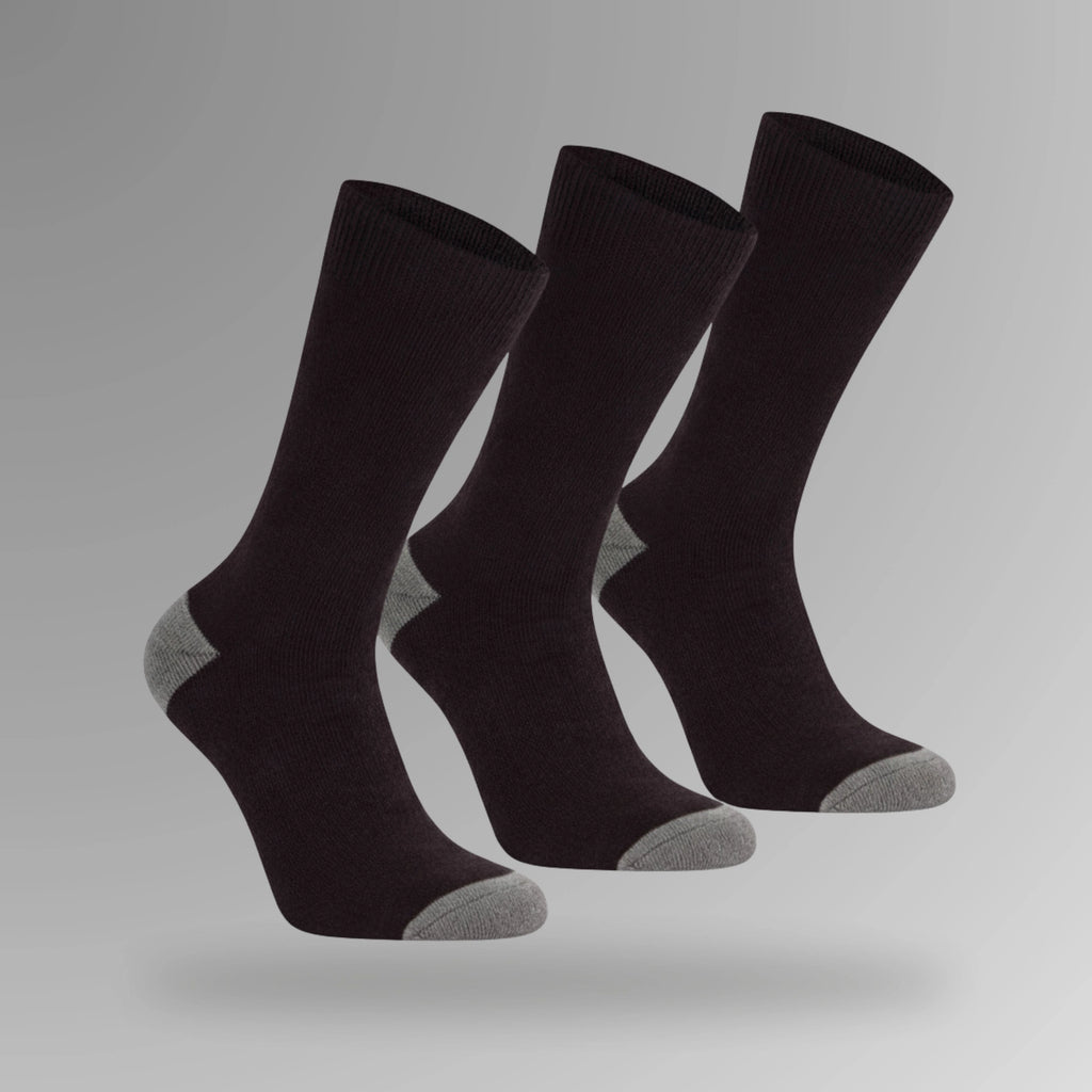 BSC 303 navy mens work socks in upright view showing three pack arrangement with solid navy colour and terry construction