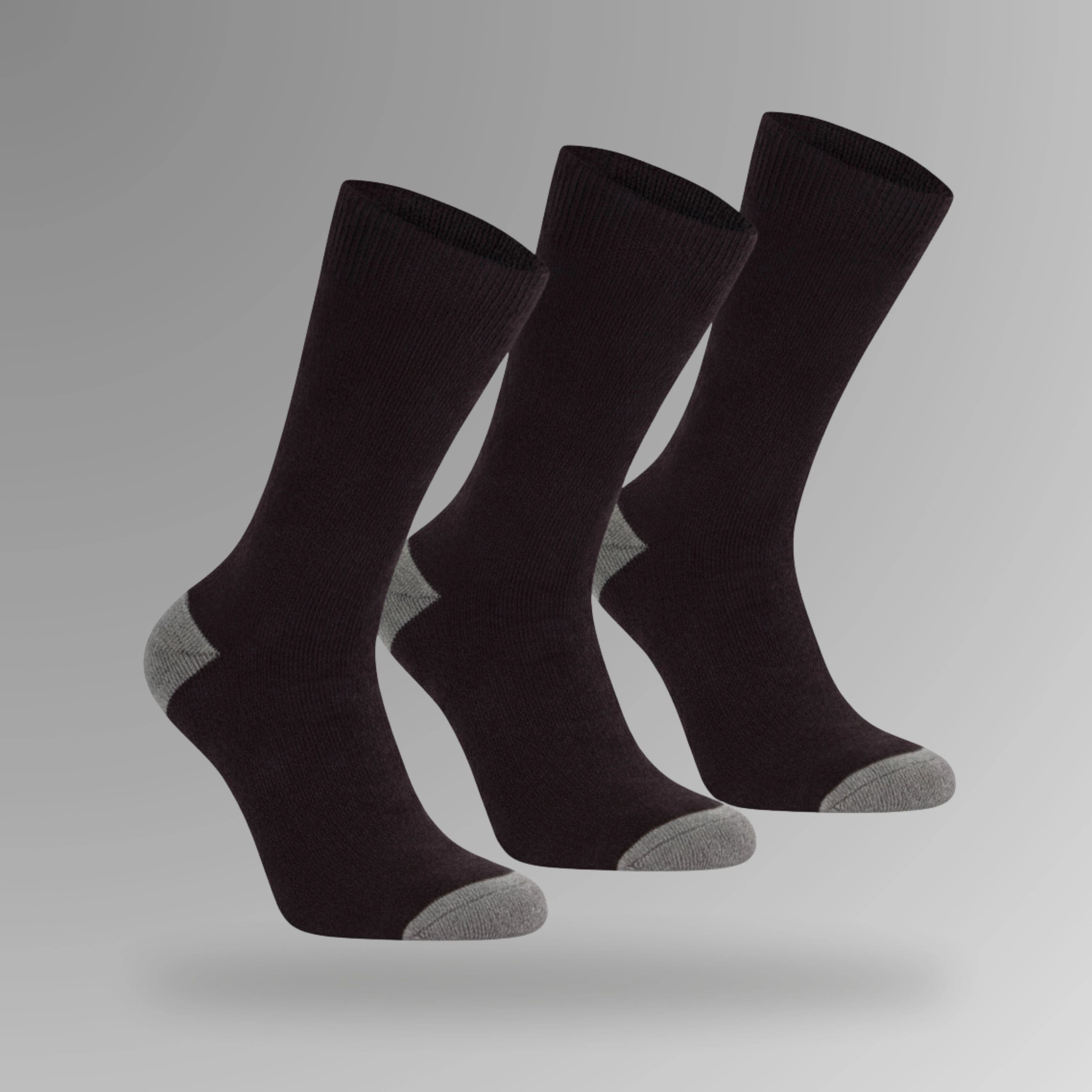 BSC 303 navy mens work socks in upright view showing three pack arrangement with solid navy colour and terry construction