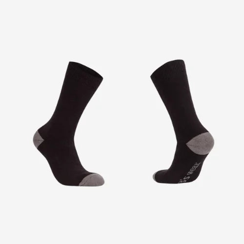 Layflat view of BSC 304 mens cotton work socks displaying black fabric with fully terry padding for comfort during long work shifts