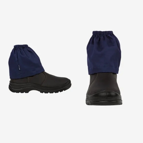 Layflat display of BSC 308 black cotton boot cover featuring 190gsm cotton drill fabric with elastic band for universal fit