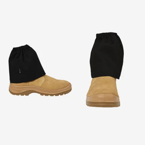 Layflat view of BSC 307 navy cotton boot cover displaying 190gsm cotton drill fabric with elastic band for secure fit on footwear