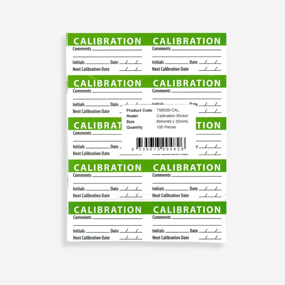 BSL 101 calibration label laid flat showing full 60 x 30mm dimensions and data entry fields