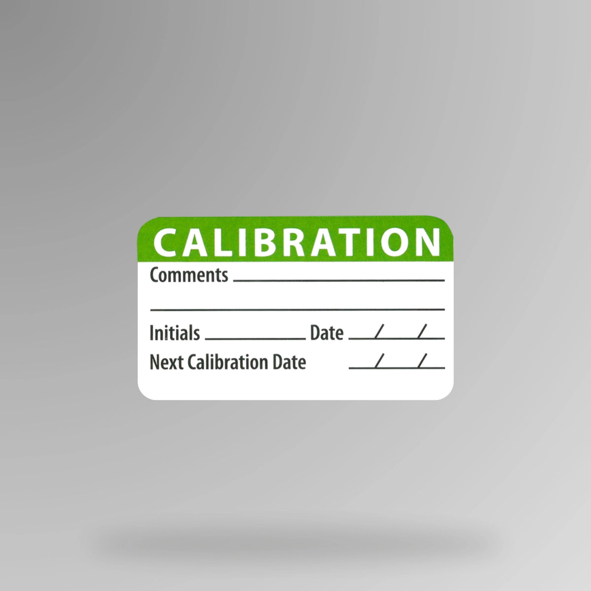 BSL 101 calibration adhesive label shown upright displaying writable surface for recording calibration dates