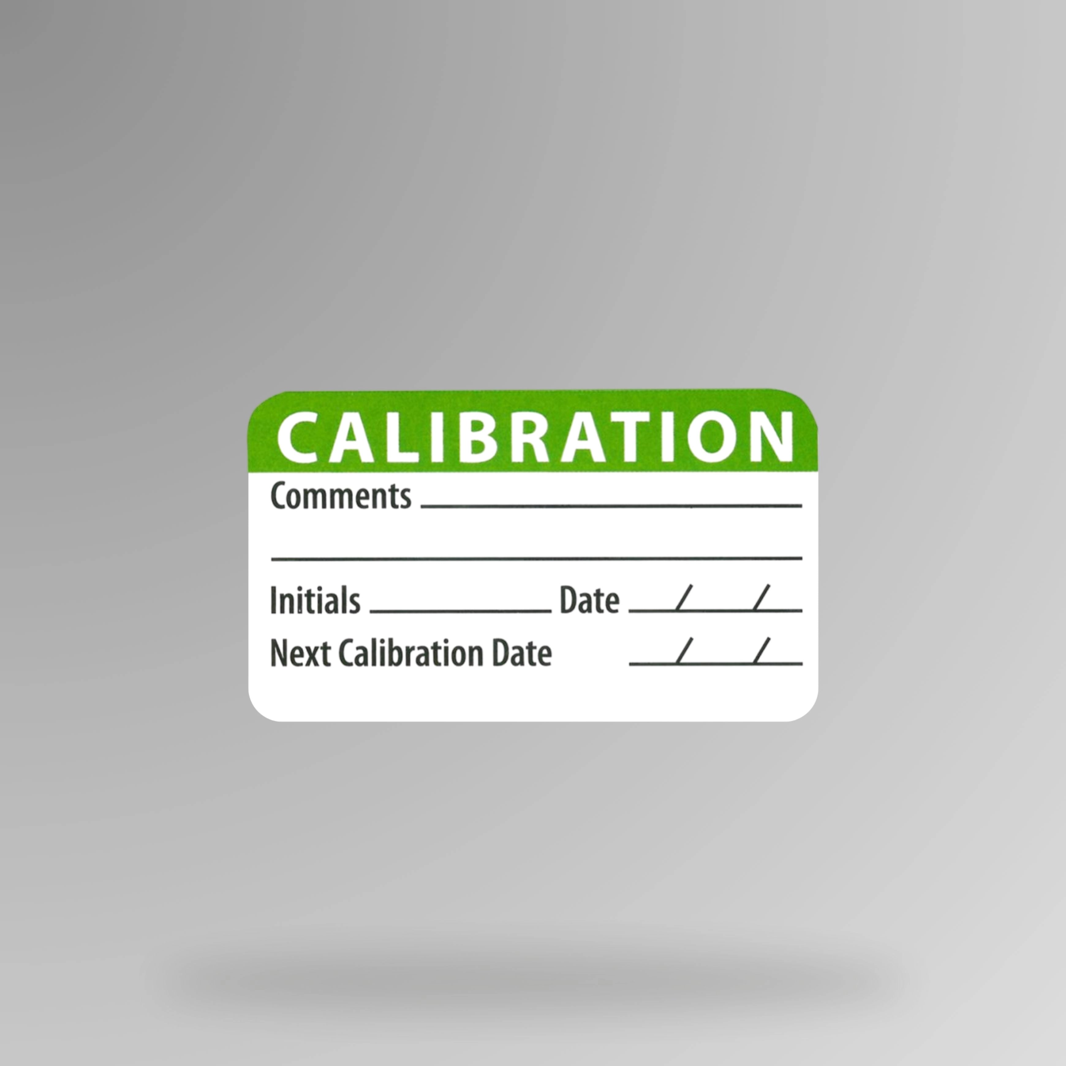 BSL 101 calibration adhesive label shown upright displaying writable surface for recording calibration dates