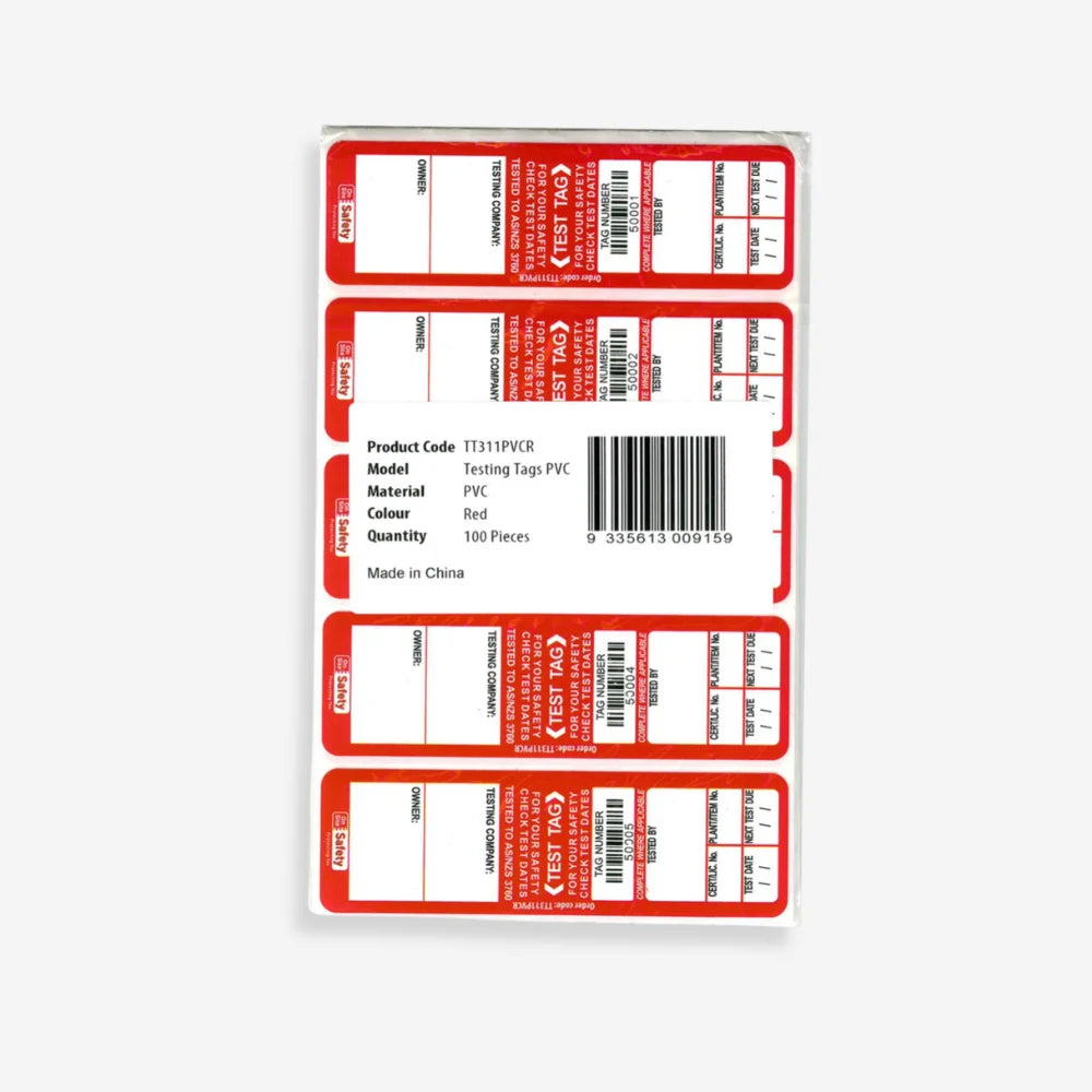 BSL 107 red weather resistant label laid flat showing full 30 x 110mm dimensions and weatherproof surface