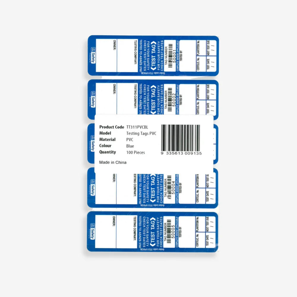 BSL 109 blue weather resistant label laid flat showing full 30 x 110mm size and weather resistant recording sections