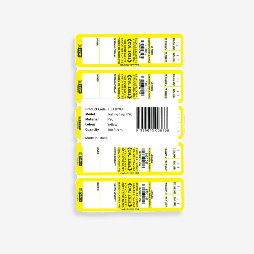 BSL 110 yellow weather resistant label shown flat revealing entire durable surface and label dimensions