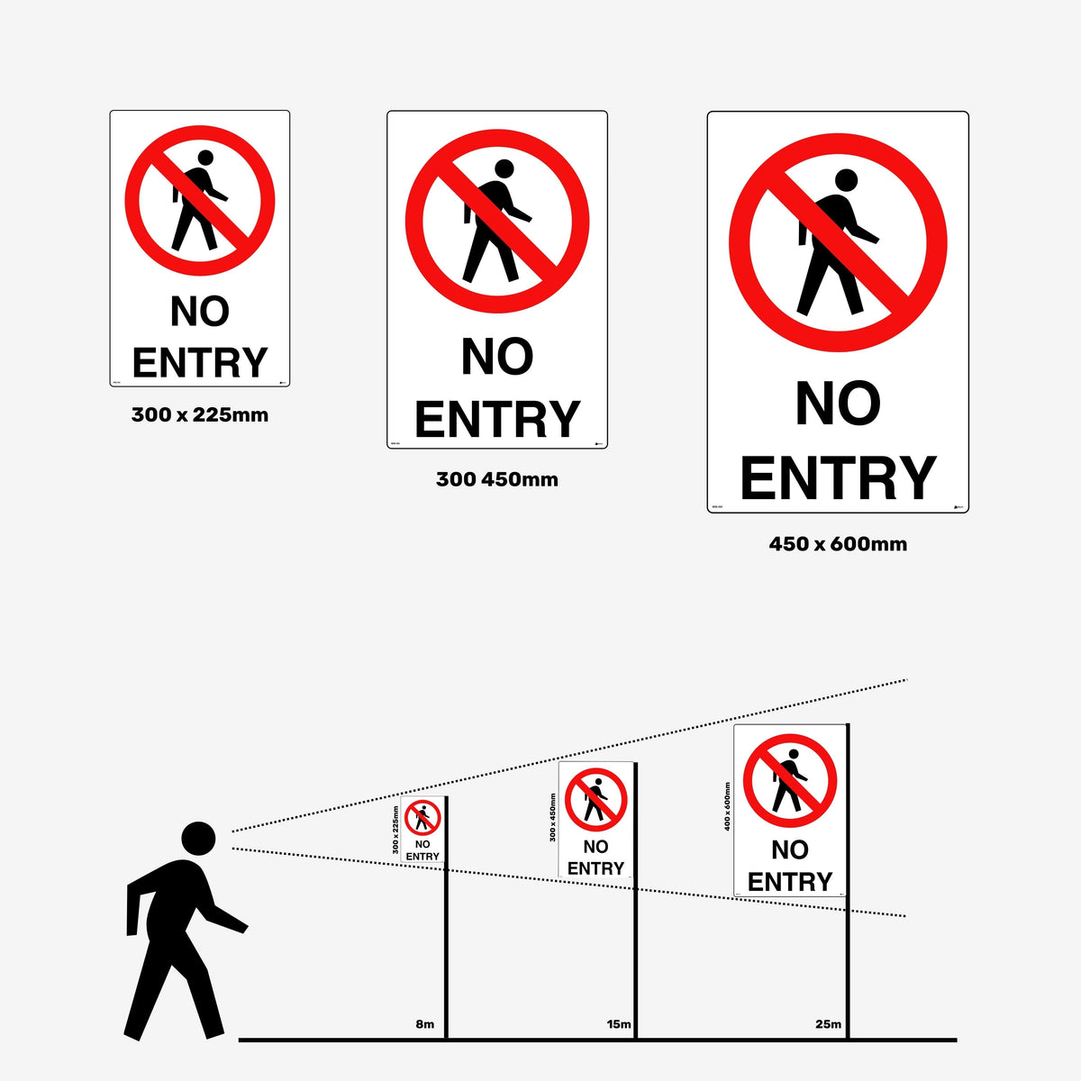 Layflat view of BSS 203 prohibition sign displaying prominent red circle with diagonal line on white background and clear no entry text
