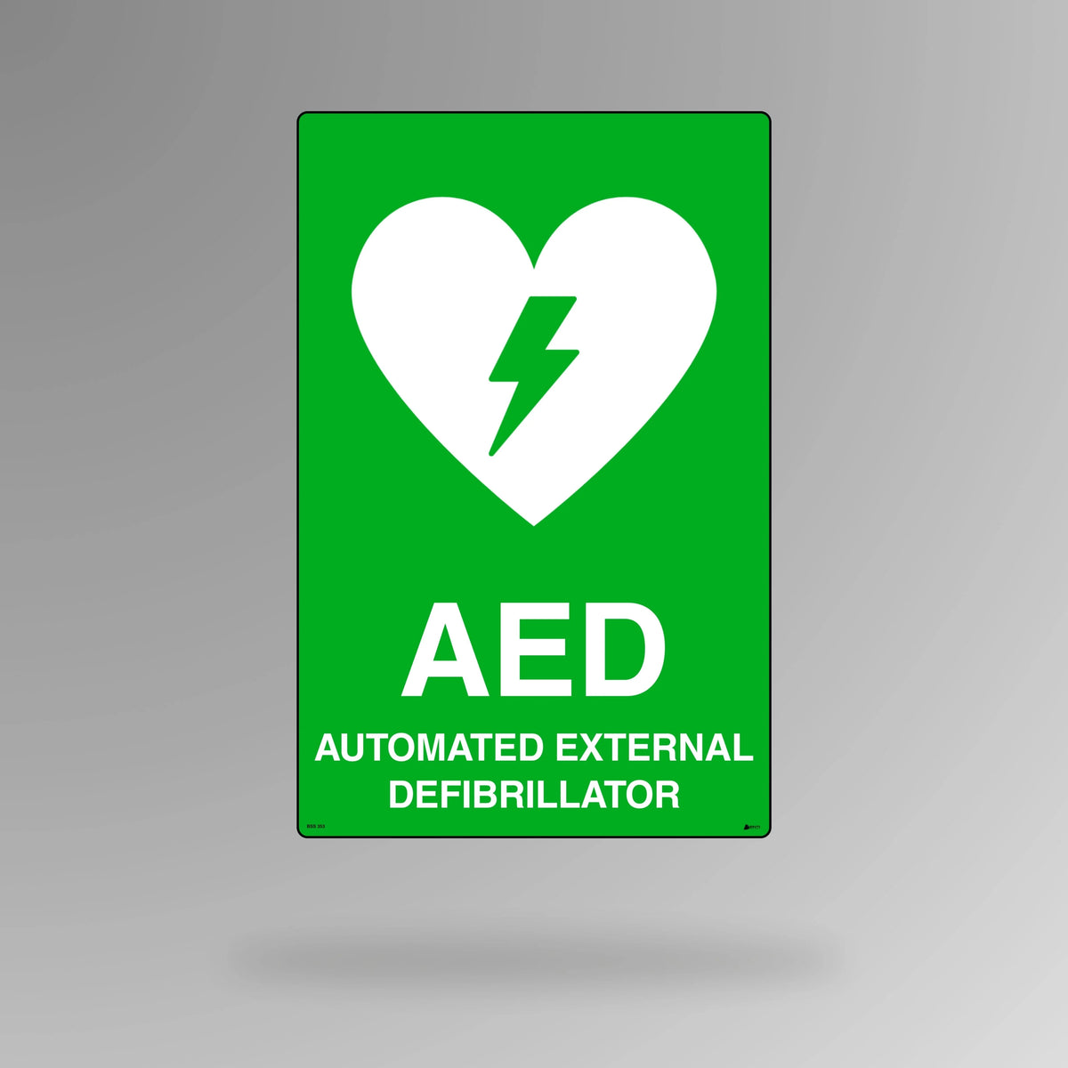 BSS 351 green and white emergency sign in portrait orientation showing first aid cross symbol for quick identification of medical station and kit location