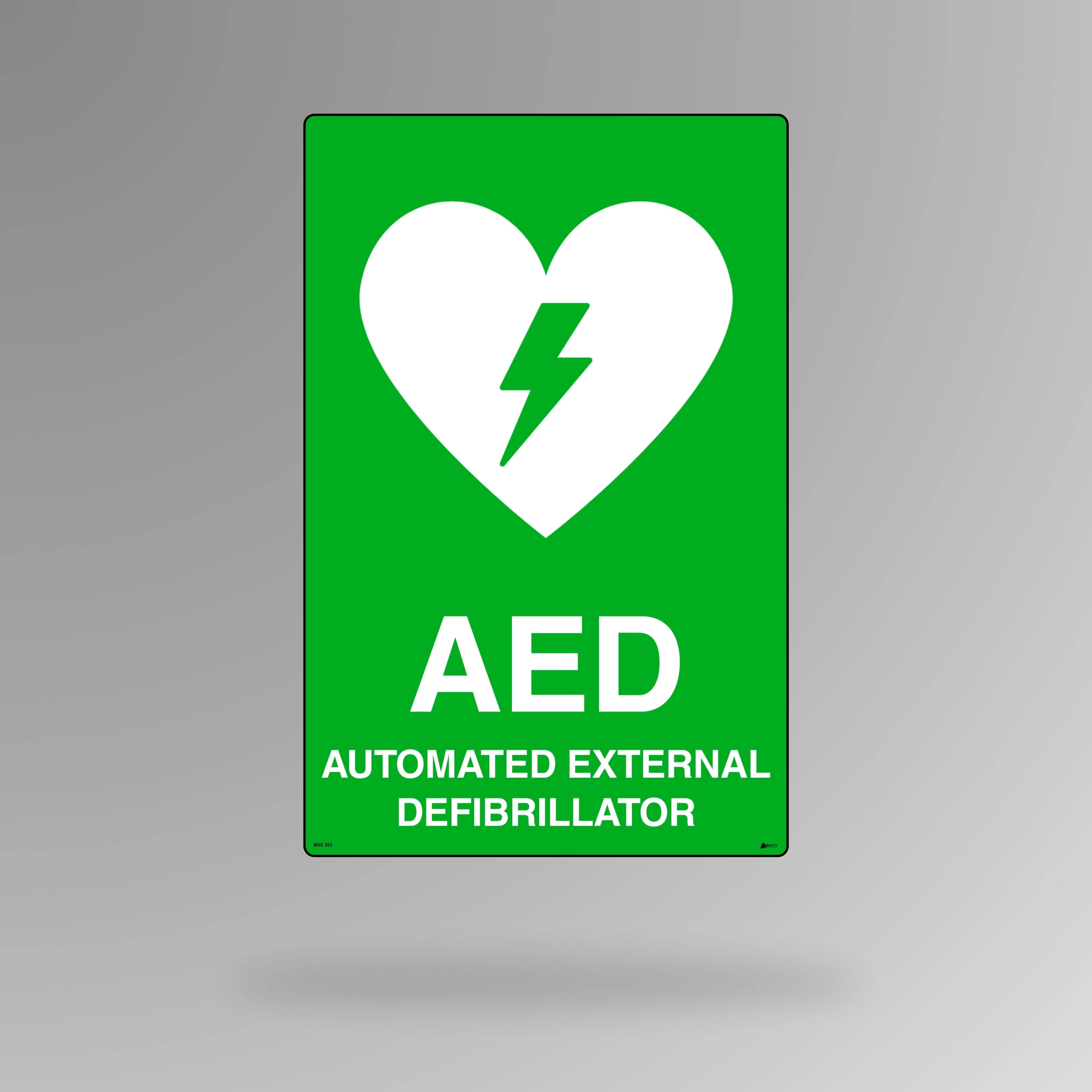 BSS 351 green and white emergency sign in portrait orientation showing first aid cross symbol for quick identification of medical station and kit location