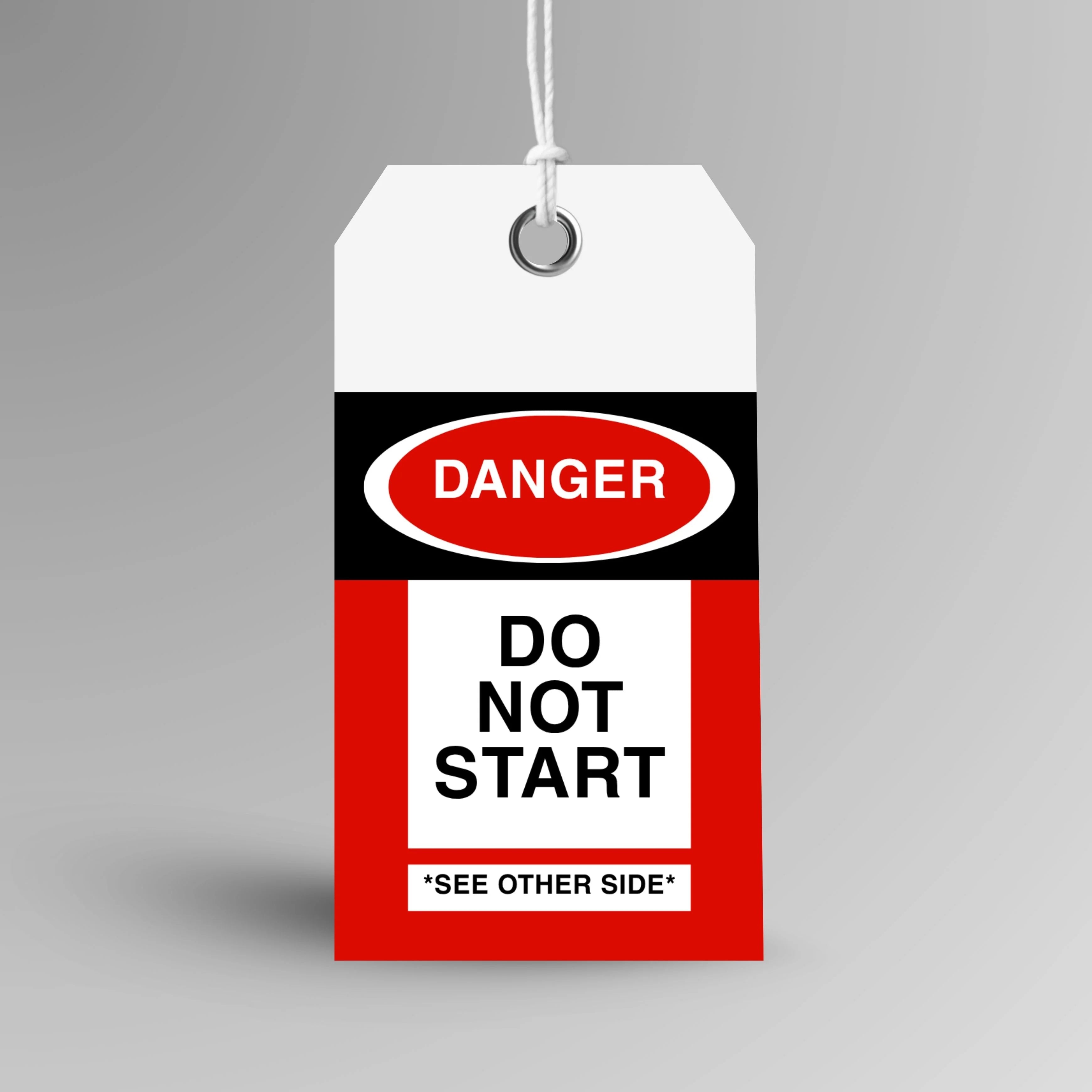 BST 001 Danger Do Not Start safety tag in red, upright view showing complete tag design by Brute Safety Products