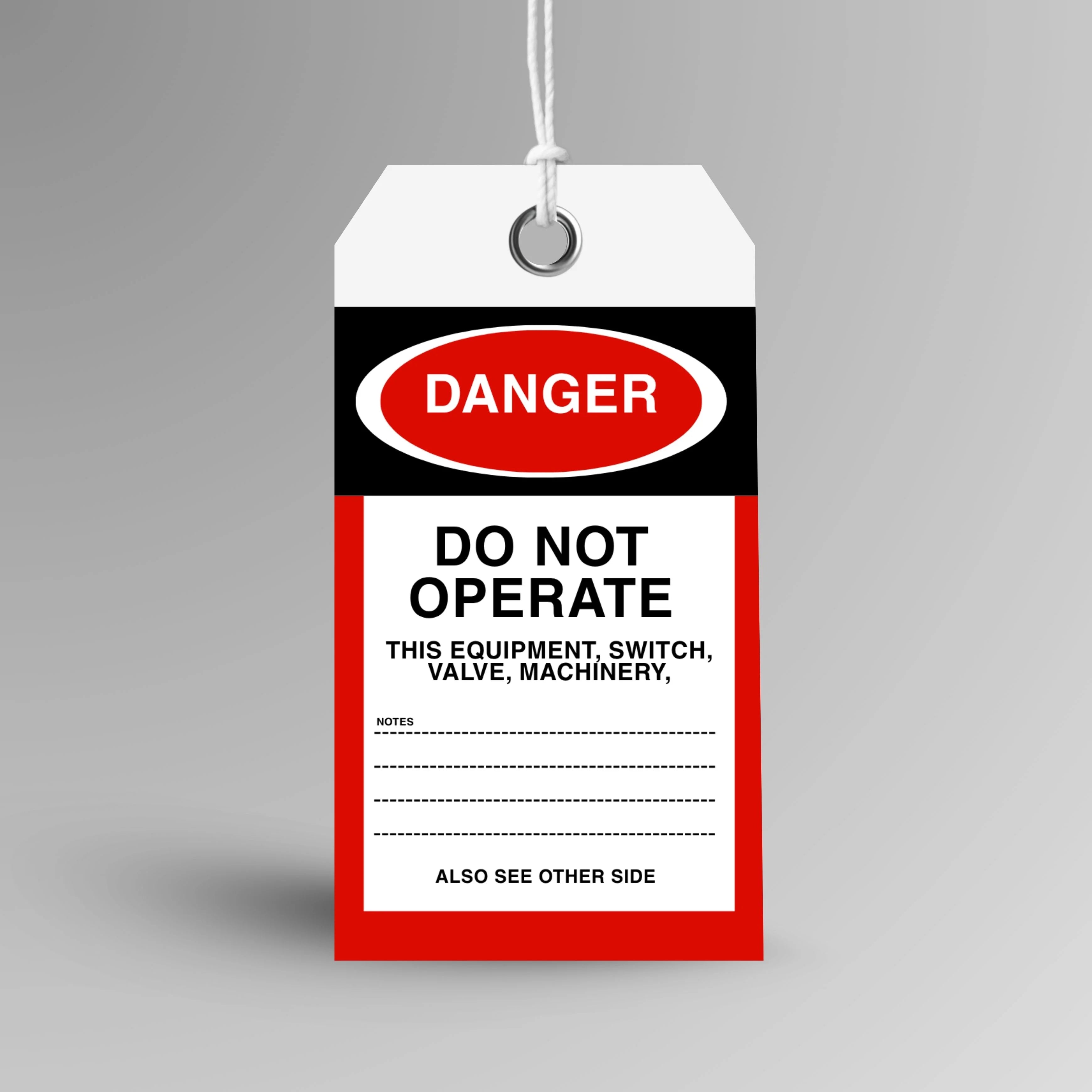 BST 002 Danger Do Not Operate safety tag in red, upright view showing complete tag design by Brute Safety Products