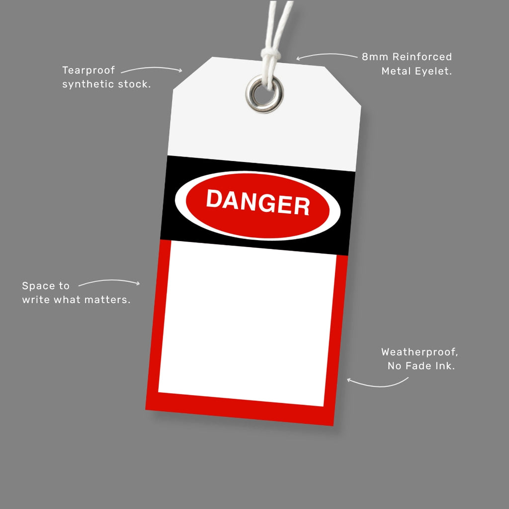 BST 002 safety tag benefits callout highlighting lockout tagout system integration and hazard control