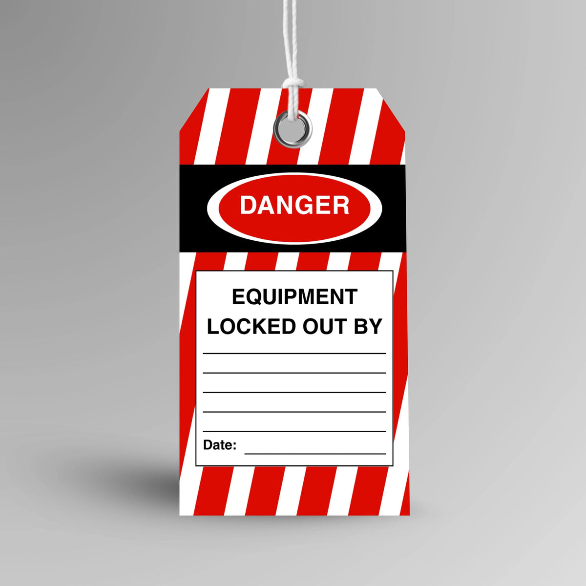 BST 008 Lockout Danger safety tag in red, upright view showing heavy duty tag design by Brute Safety Products