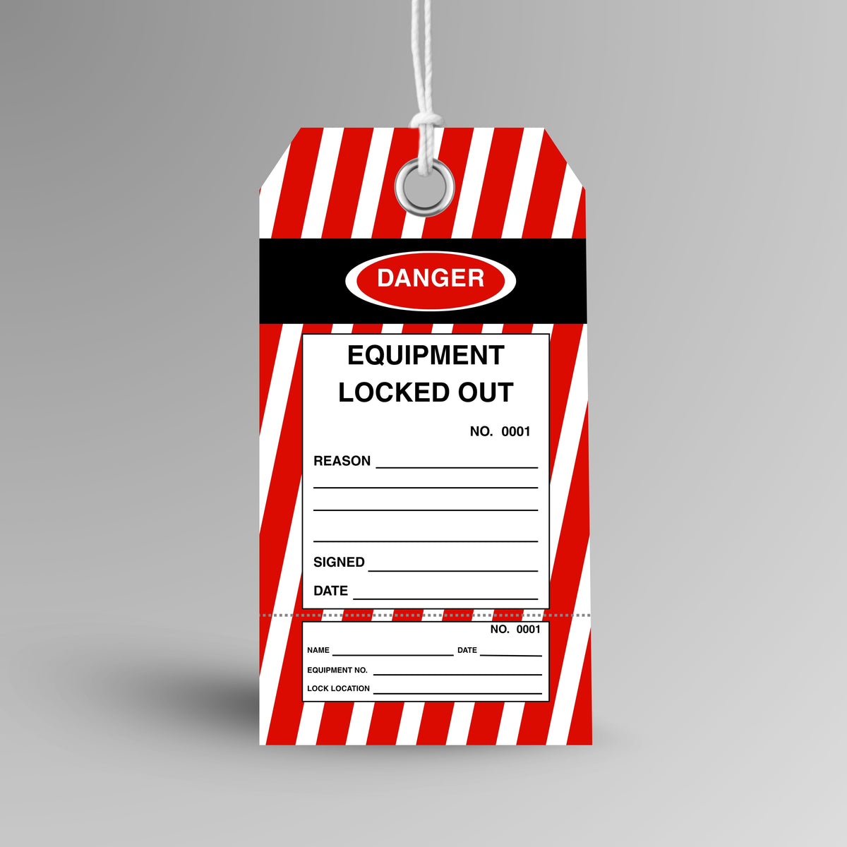 BST 008 Lockout Danger safety tag in red, upright view showing heavy duty tag design by Brute Safety Products