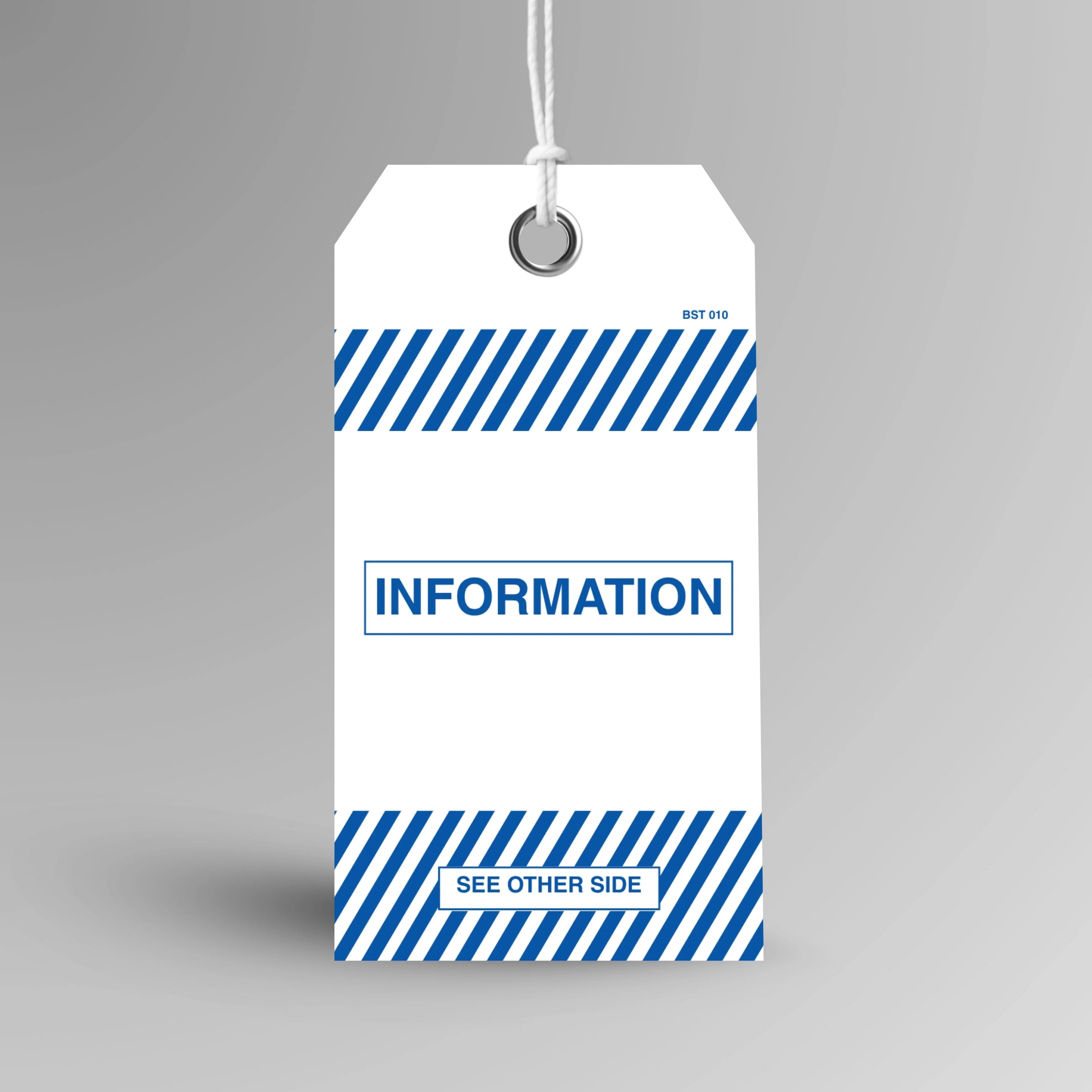 BST 010 Information safety tag in blue, upright view showing complete tag design by Brute Safety Products