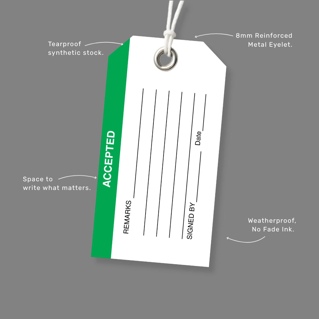 BST 014 safety tag benefits callout highlighting quality control approval and equipment clearance
