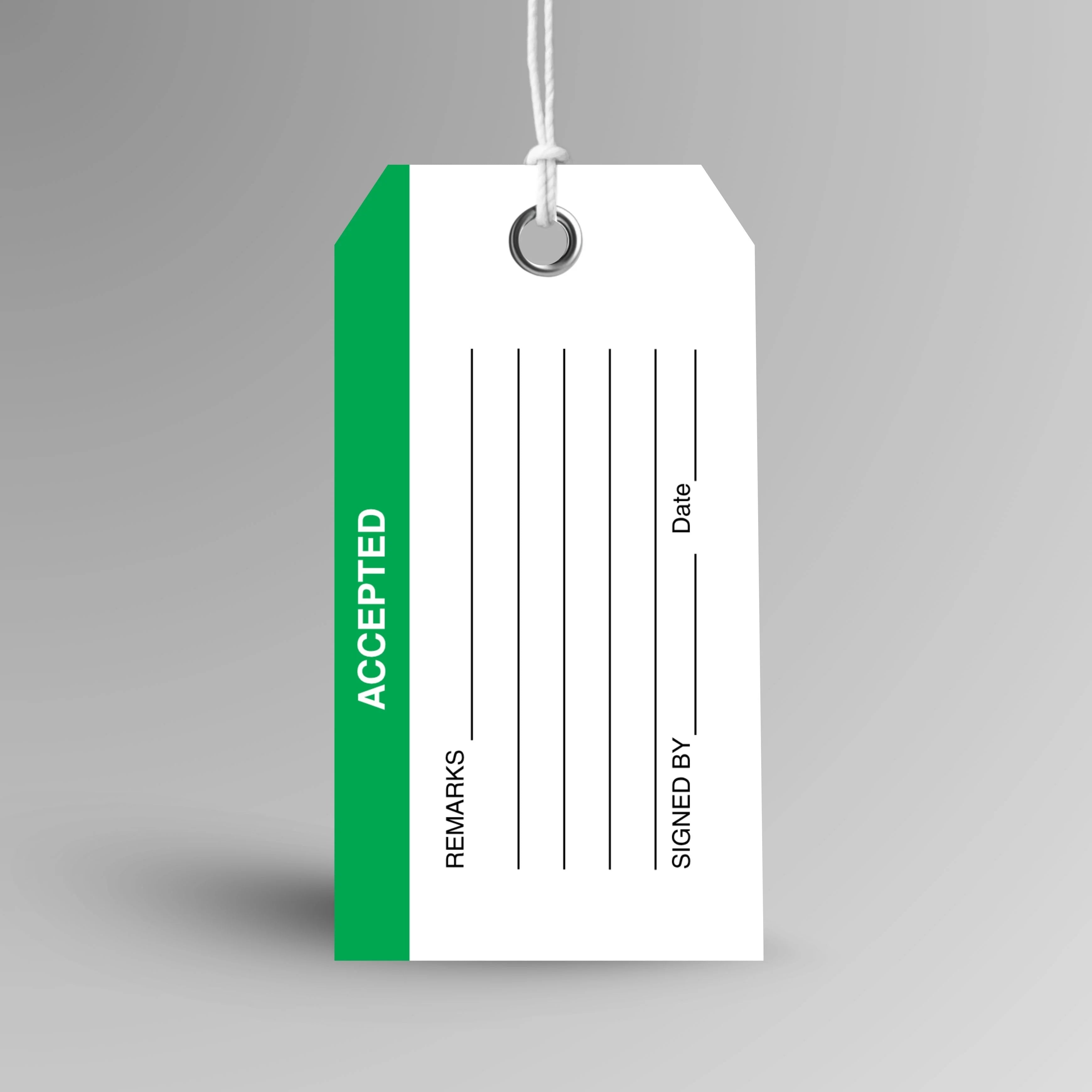 BST 014 Accepted safety tag in green, upright view showing complete tag design by Brute Safety Products