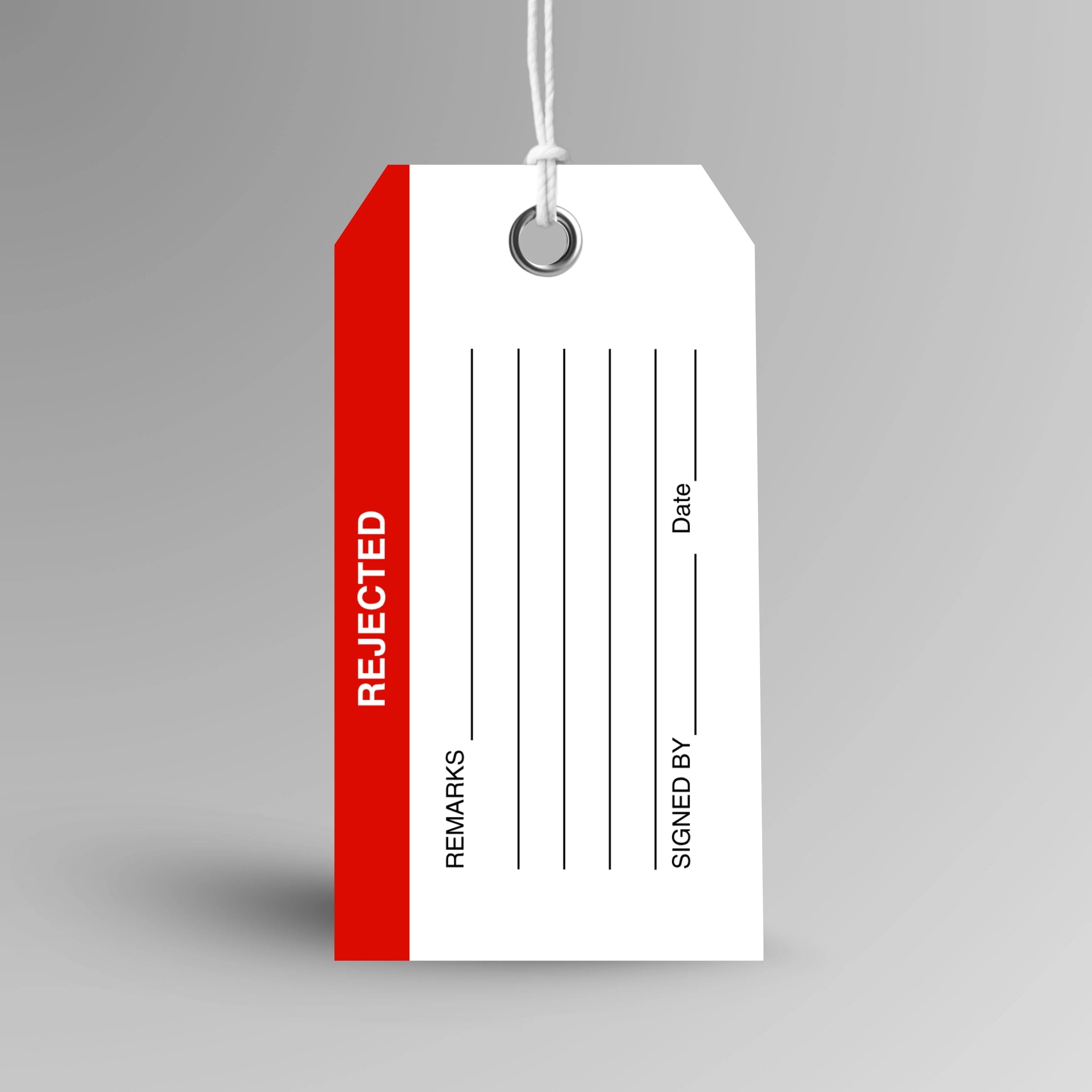 BST 015 Rejected safety tag in red, upright view showing complete tag design by Brute Safety Products